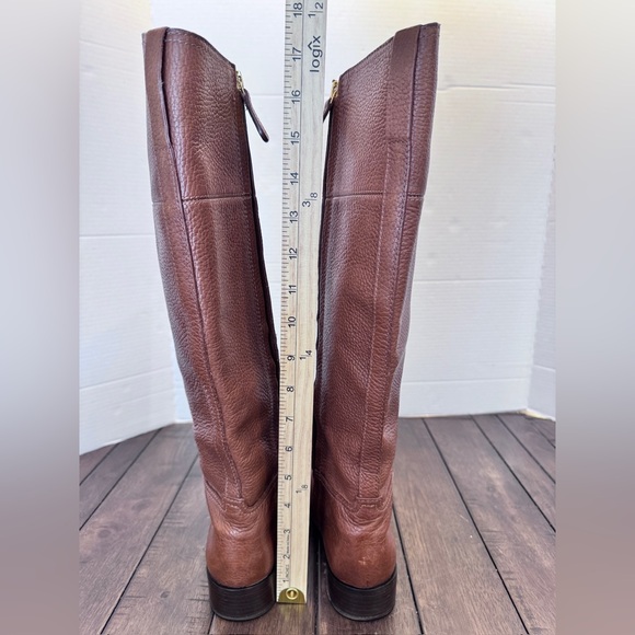Tory Burch Women's Size 7.5 M Tall Leather Riding Boots Brown Gold Logo - Picture 10 of 16